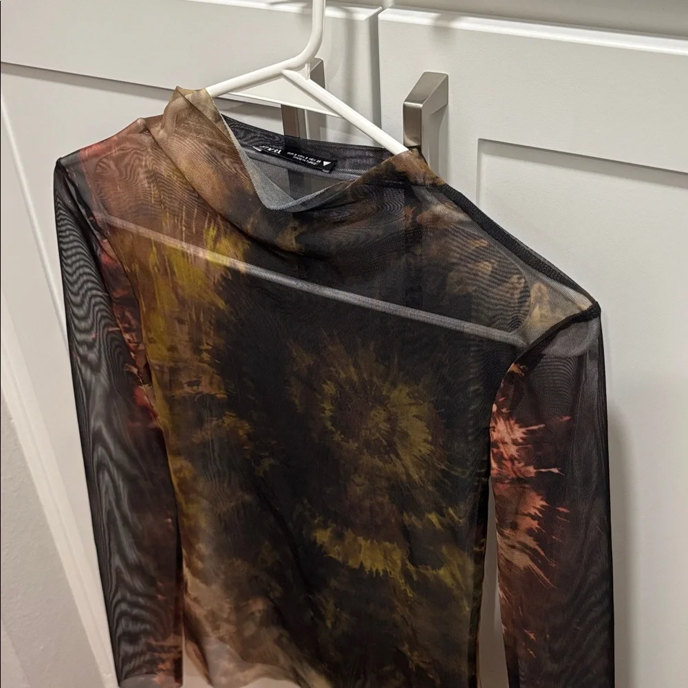 Zara Sheer Long Sleeve Top - Black, Brown, Tan - Picture 3 of 7